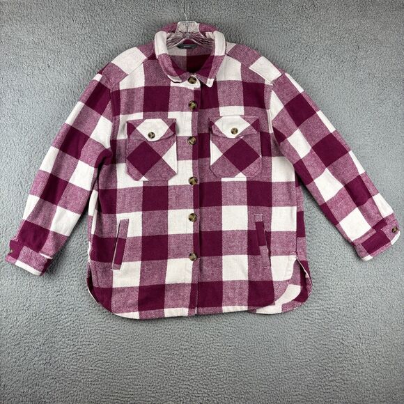 Members Mark Shacket Women’s Size Large Button Front Plaid Purple - Picture 1 of 12